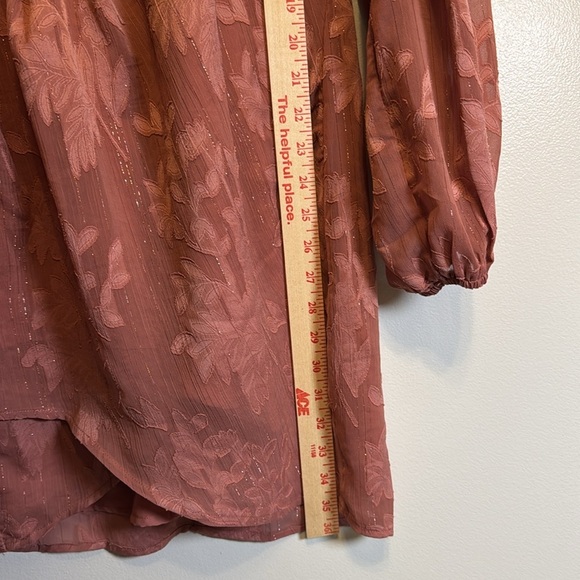 Lulus Mauve Long  Sleeved Floral Flirty Sparkly Lined Mini Dress Size M - Picture 10 of 16